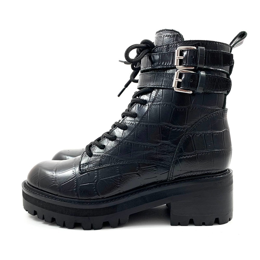 NWOT MARC FISHER black platform crocodile leather combat boots